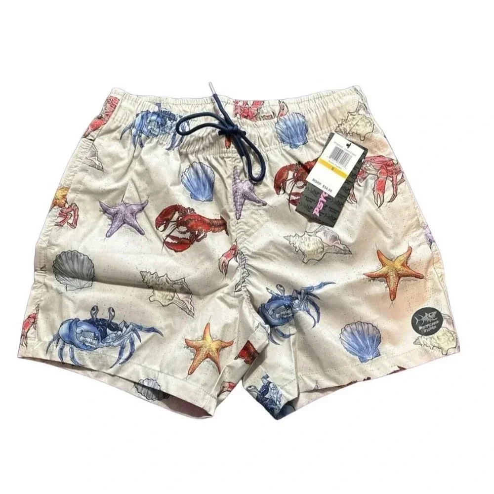 Psycho Tuna Ivory Crab Starfish Bottom Feeders Swim Trunks Board Shorts NWT